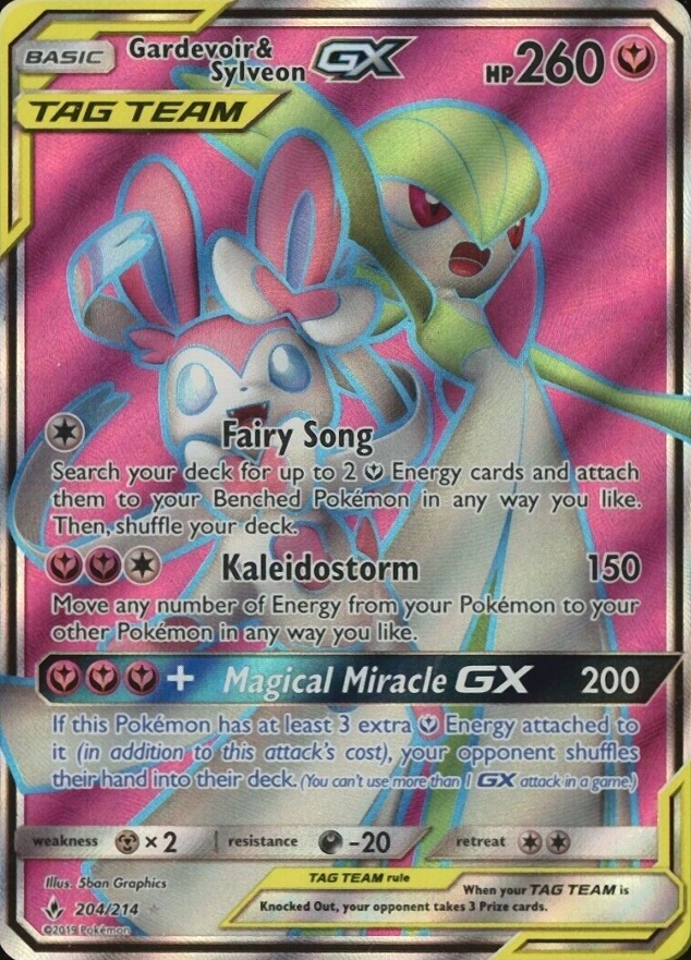 2019 Pokemon Sun & Moon Unbroken Bonds Full Art/Gardevoir & Sylveon GX #204 TCG Card