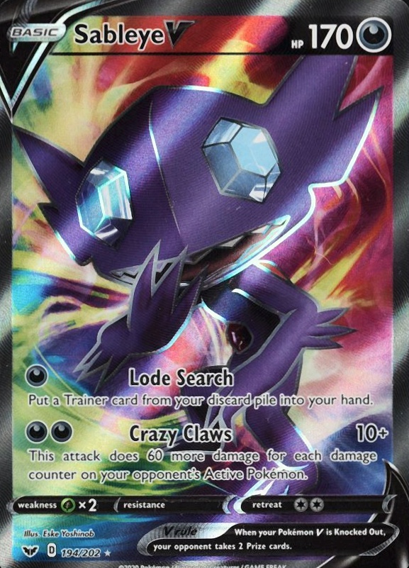 2020 Pokemon Sword & Shield Full Art/Sableye V #194 TCG Card