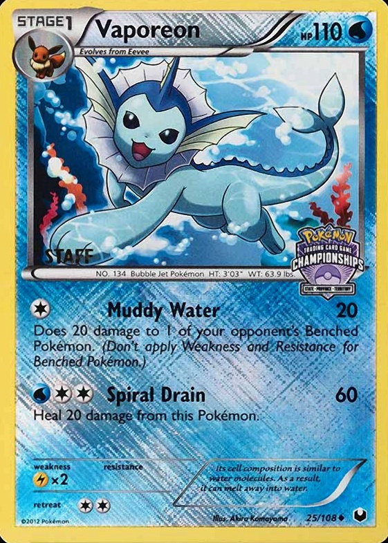 2012 2012 Pokemon Black & White Dark Explorers Vaporeon-Holo #25 TCG Card