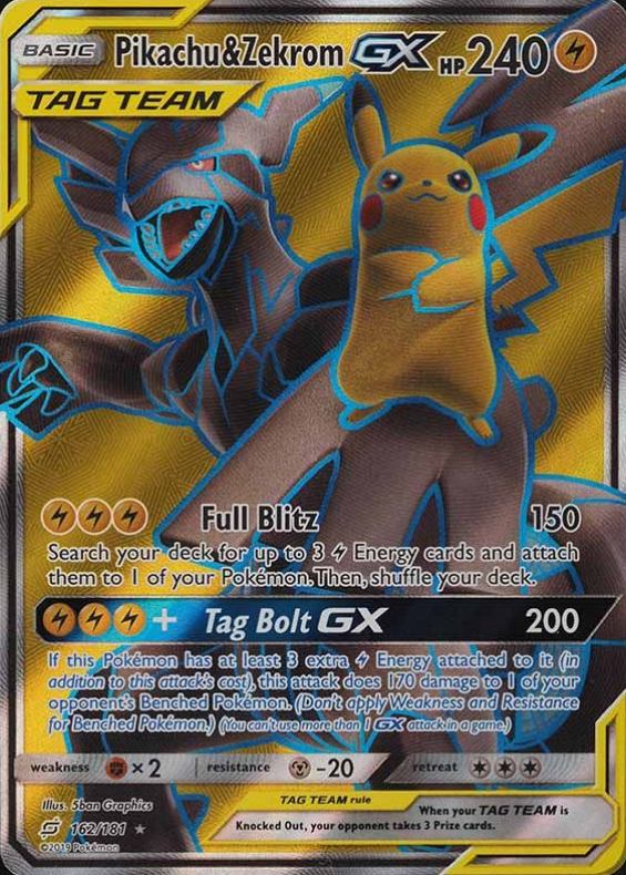 2019 Pokemon Sun & Moon Team Up  Full Art/Pikachu & Zekrom GX #162 TCG Card