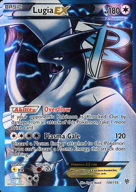 2013 Pokemon Black & White Plasma Storm Full Art/Lugia EX #134 TCG Card