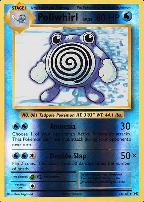 2016 Pokemon XY Evolutions Poliwhirl-Reverse Foil #24 TCG Card