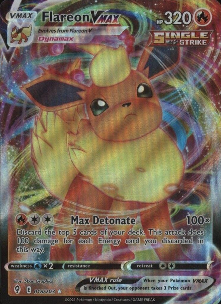 2021 Pokemon Sword & Shield Evolving Skies Full Art/Flareon Vmax #018 TCG Card