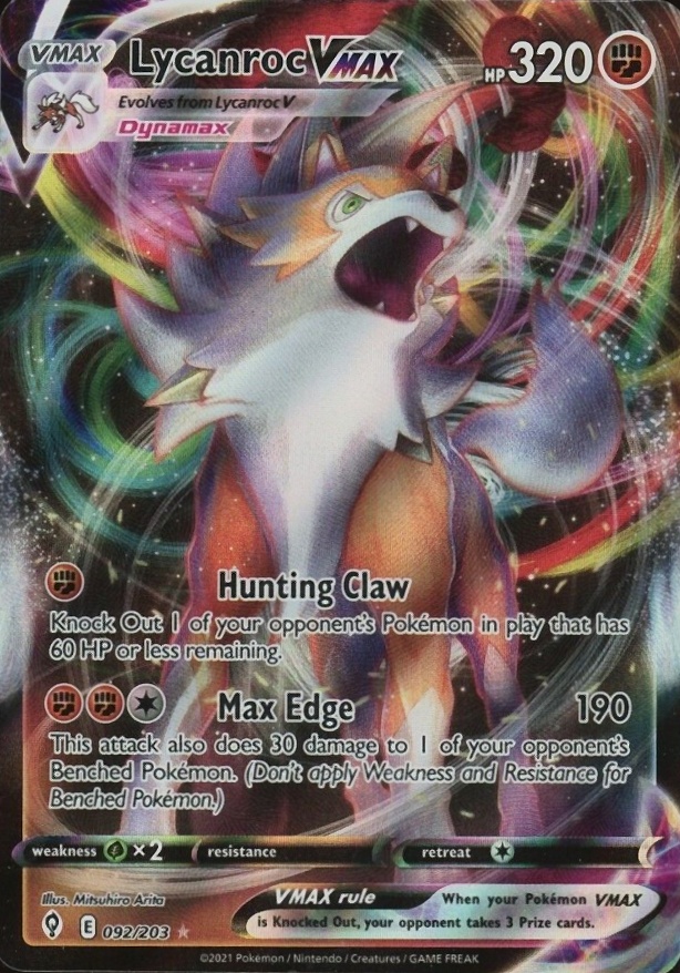 2021 Pokemon Sword & Shield Evolving Skies Full Art/Lycanroc Vmax #092 TCG Card