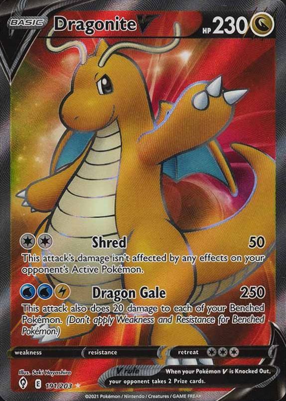 2021 Pokemon Sword & Shield Evolving Skies Full Art/Dragonite V #191 TCG Card