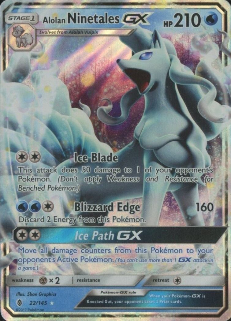 2017 Pokemon Sun & Moon Guardians Rising Alolan Ninetales GX #22 TCG Card