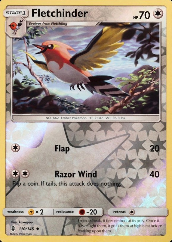 2017 Pokemon Sun & Moon Guardians Rising Fletchinder-Reverse Foil #110 TCG Card