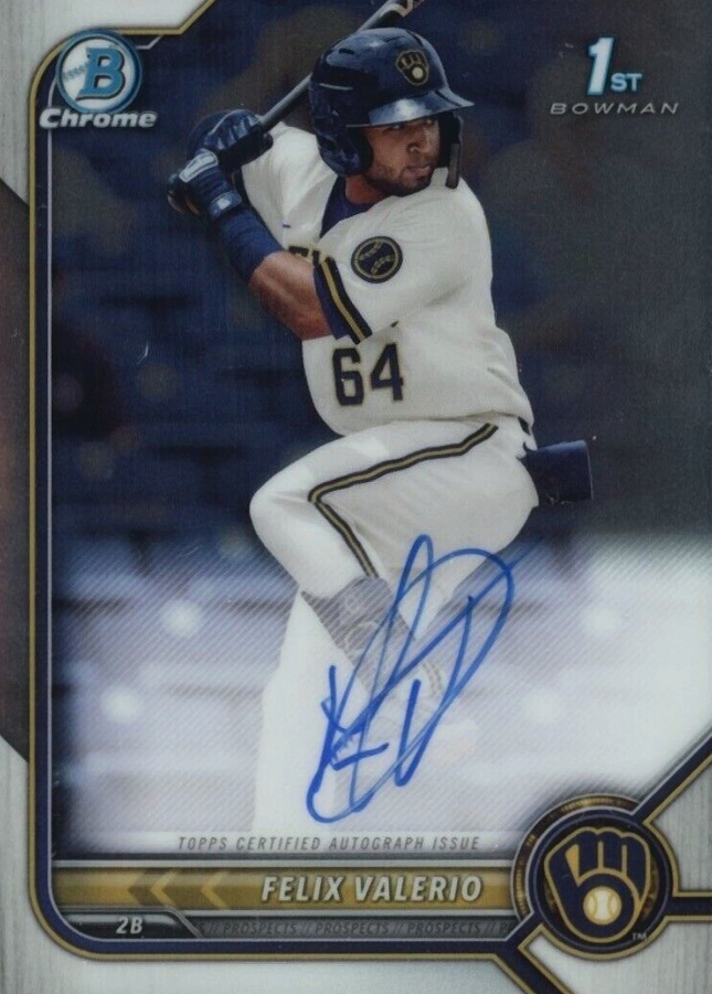 2022 Bowman Chrome Prospect Autographs Felix Valerio #CPAFV Baseball Card