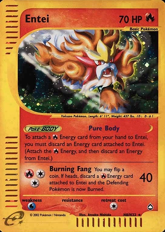 2003 Pokemon Aquapolis Entei-Holo #H8 TCG Card