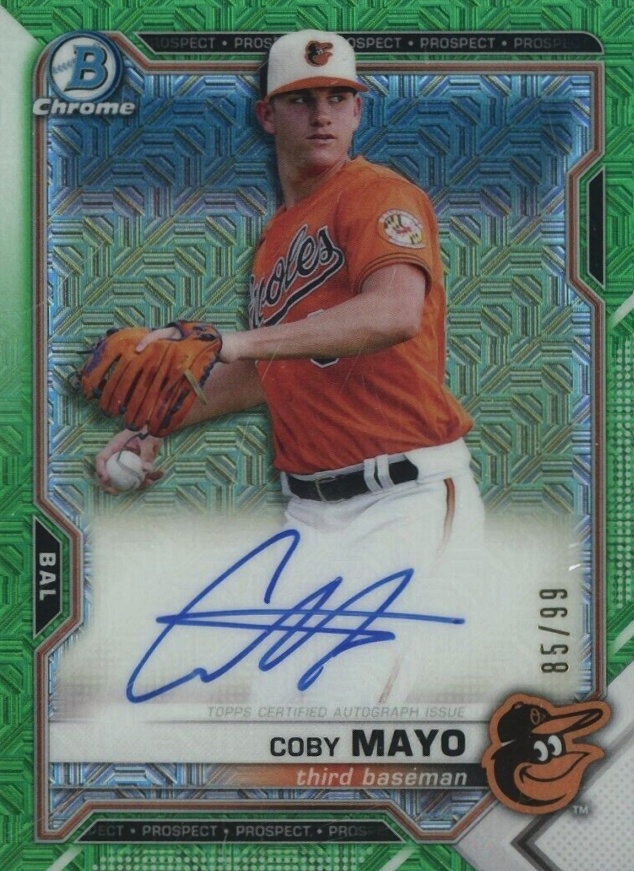 2021 Bowman Mega Box Chrome Autographs Coby Mayo #BMACM Baseball Card