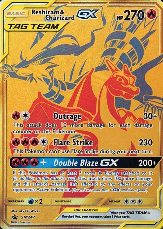 2021 Pokemon SM Black Star Promo Full Art/Reshiram & Charizard GX #SM247 TCG Card