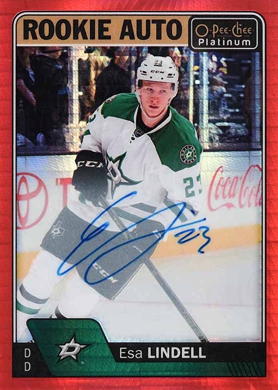 2016 O-Pee-Chee Platinum Rookie Autographs Esa Lindell #REL Hockey Card