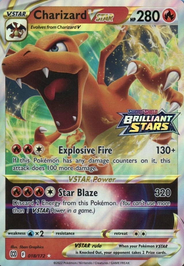 2022 Pokemon Sword & Shield Brilliant Stars Charizard Vstar #018 TCG Card