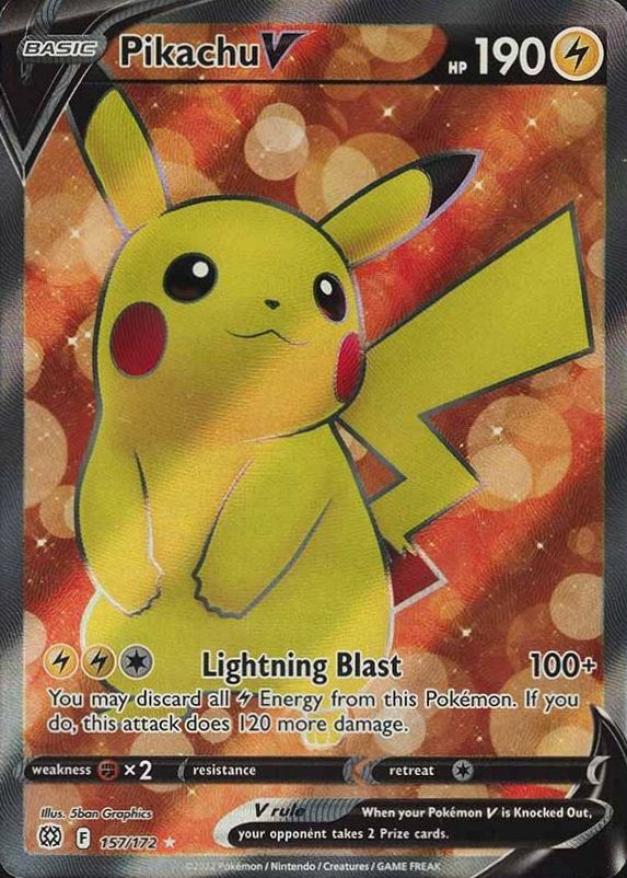 2022 Pokemon Sword & Shield Brilliant Stars Full Art/Pikachu V #157 TCG Card