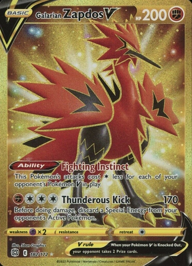 2022 Pokemon Sword & Shield Brilliant Stars Full Art/Galarian Zapdos V #182 TCG Card