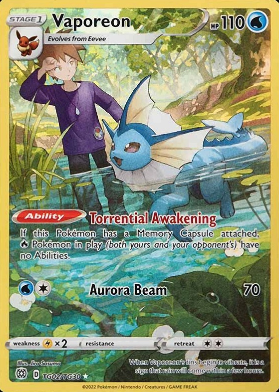 2022 Pokemon Sword & Shield Brilliant Stars Full Art/Vaporeon #TG02 TCG Card