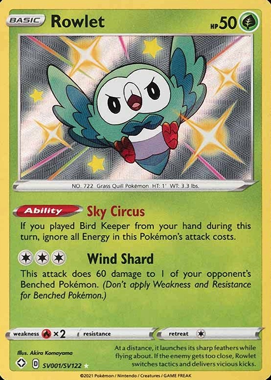 2021 Pokemon Sword & Shield Shining Fates Rowlet-Holo #SV001 TCG Card