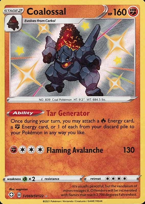 2021 Pokemon Sword & Shield Shining Fates Coalossal-Holo #SV069 TCG Card