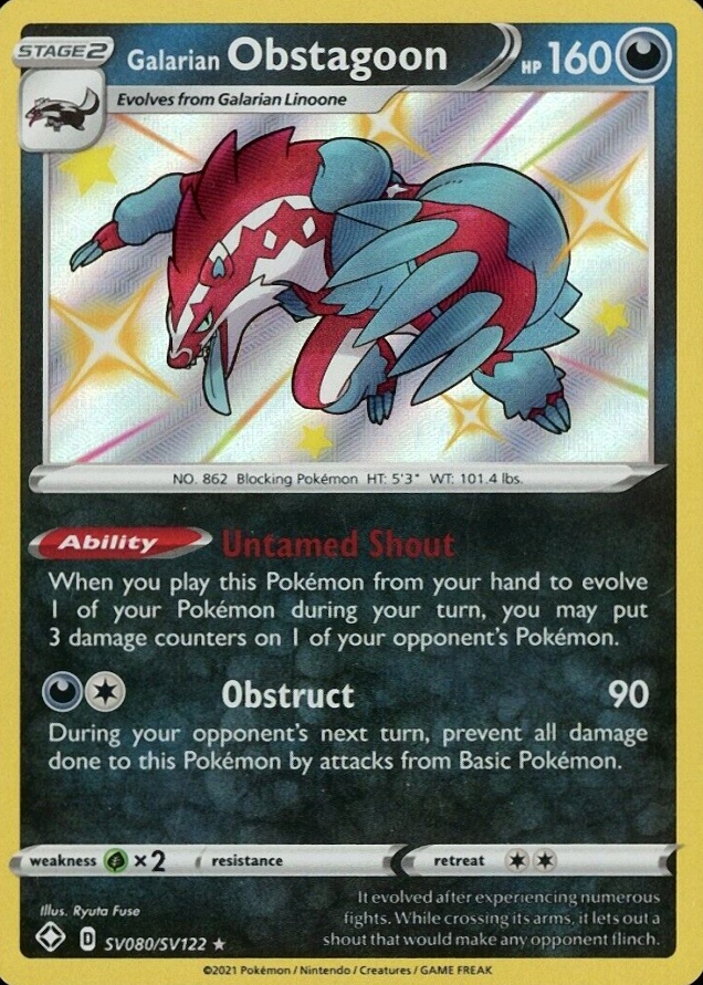 2021 Pokemon Sword & Shield Shining Fates Galarian Obstagoon-Holo #SV080 TCG Card