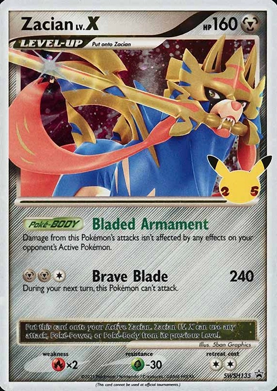 2021 Pokemon Sword & Shield Black Star Promo Zacian LV.X-Holo #135 TCG Card