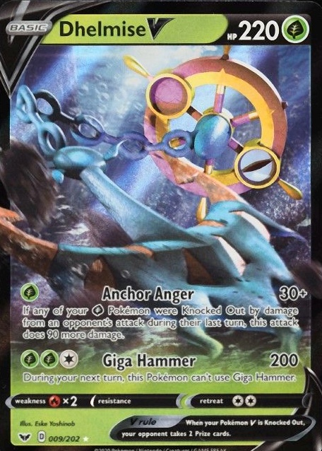 2020 Pokemon Sword & Shield Dhelmise V #009 TCG Card