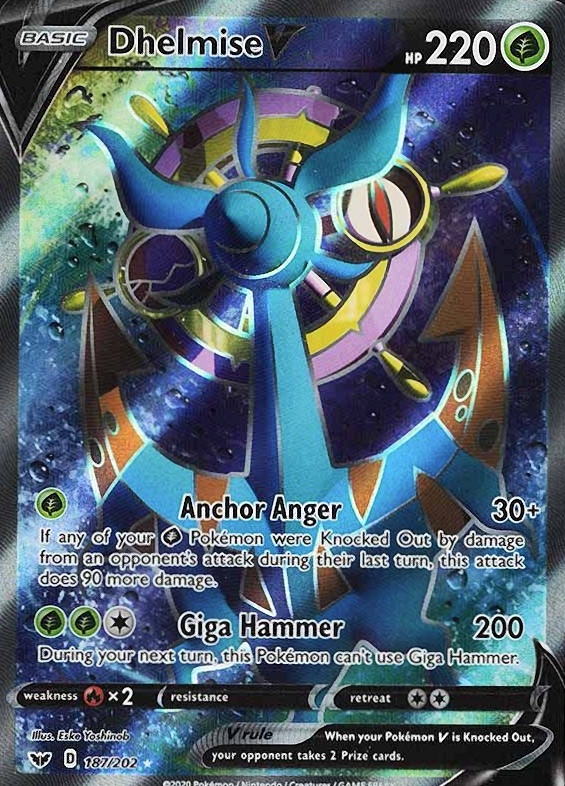 2020 Pokemon Sword & Shield Full Art/Dhelmise V #187 TCG Card