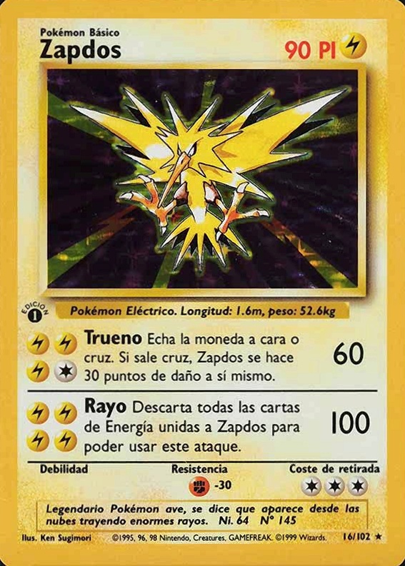 1999 Pokemon Spanish Zapdos-Holo #16 TCG Card