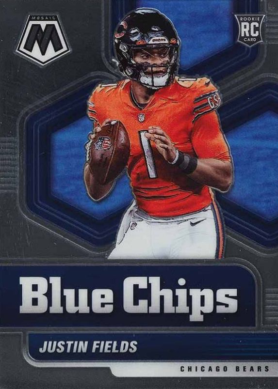 2021 Panini Mosaic Blue Chips Justin Fields #4 Football Card