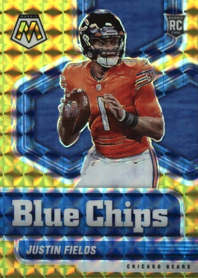 2021 Panini Mosaic Blue Chips Justin Fields #4 Football Card