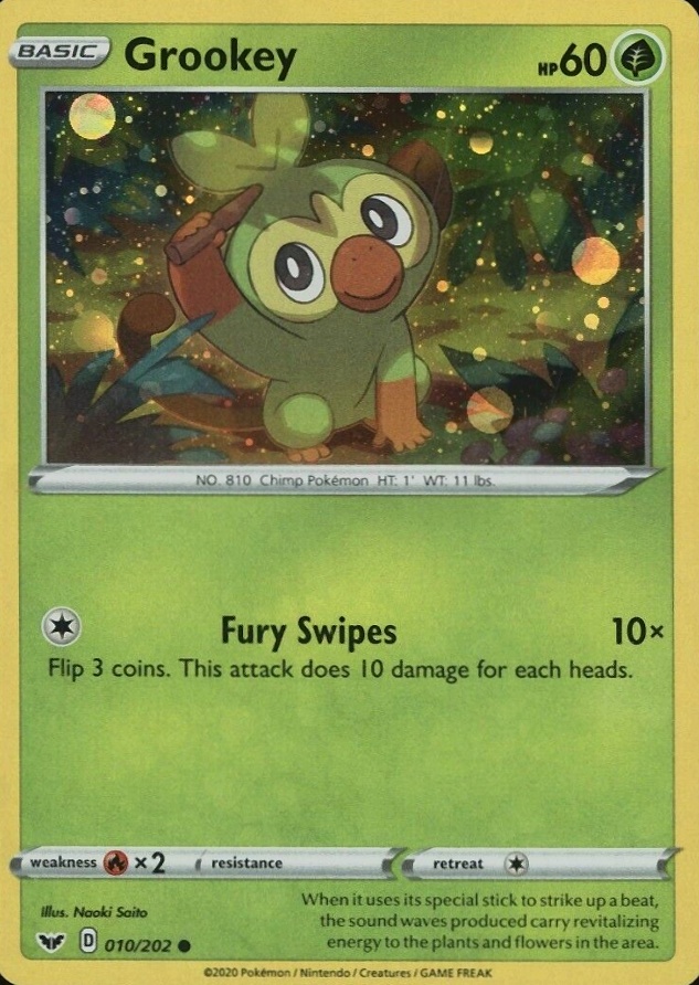 2020 Pokemon Sword & Shield Grookey-Holo #010 TCG Card