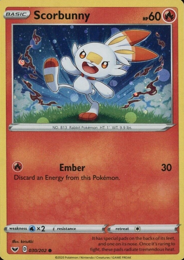 2020 Pokemon Sword & Shield Scorbunny-Holo #030 TCG Card