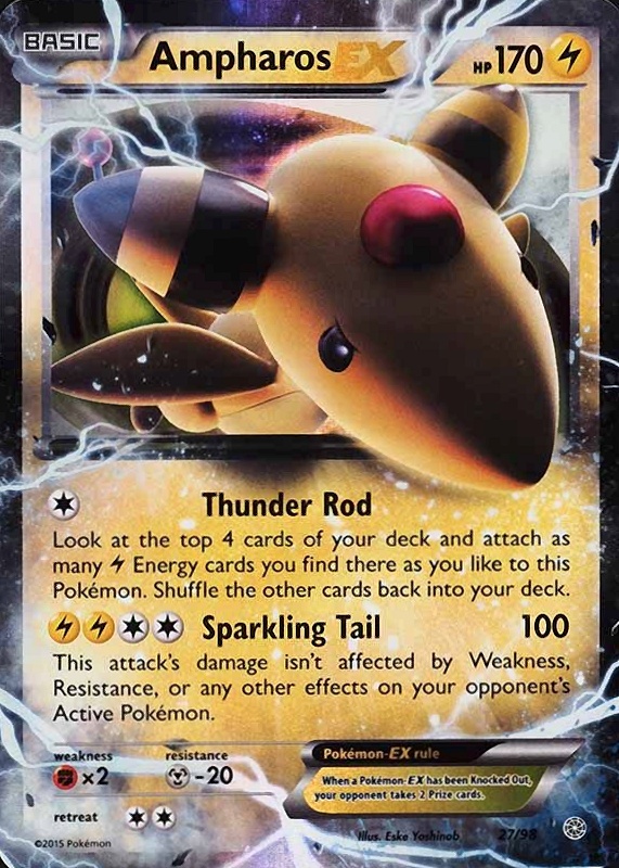 2015 Pokemon XY Ancient Origins Ampharos EX #27 TCG Card