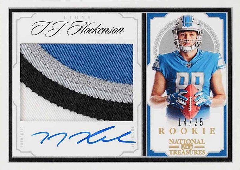 2019 Panini National Treasures Crossover Rookie Patch Autographs T.J. Hockenson #CRSTJ Football Card