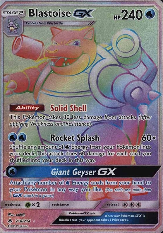 2019 Pokemon Sun & Moon Unbroken Bonds Full Art/Blastoise GX #218 TCG Card