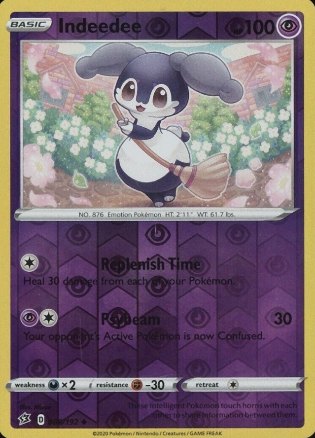 2020 Pokemon Sword & Shield Rebel Clash Indeedee-Reverse Foil #088 TCG Card