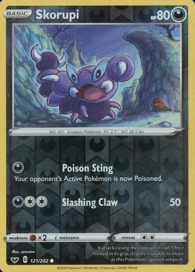 2020 Pokemon Sword & Shield Skorupi-Reverse Foil #121 TCG Card