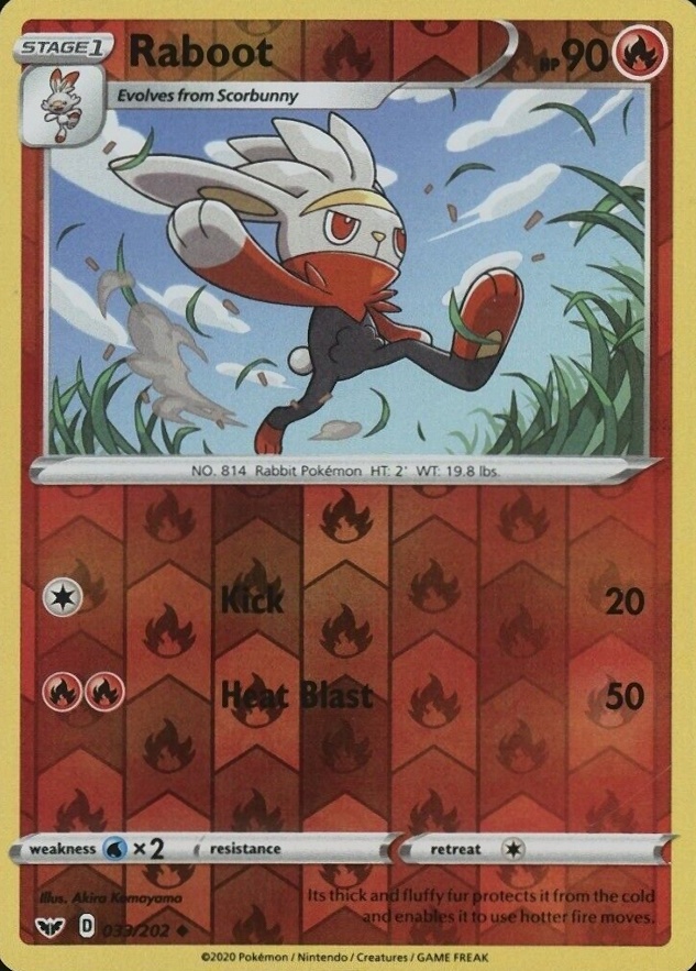 2020 Pokemon Sword & Shield Raboot-Reverse Foil #033 TCG Card