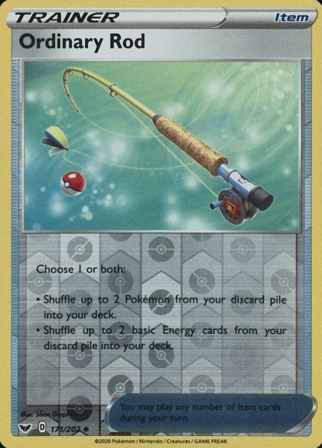 2020 Pokemon Sword & Shield Ordinary Rod-Reverse Foil #171 TCG Card