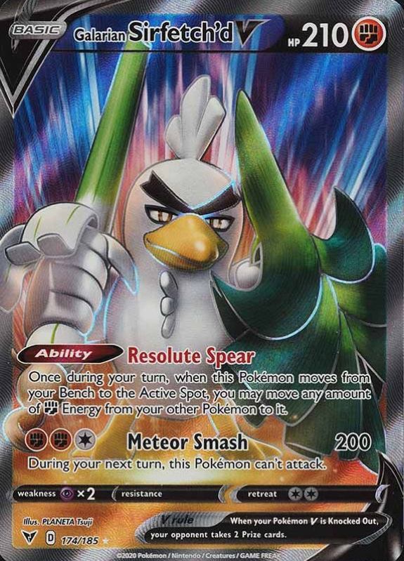 2020 Pokemon Sword & Shield Vivid Voltage Full Art/Galarian Sirfetch'd V #174 TCG Card