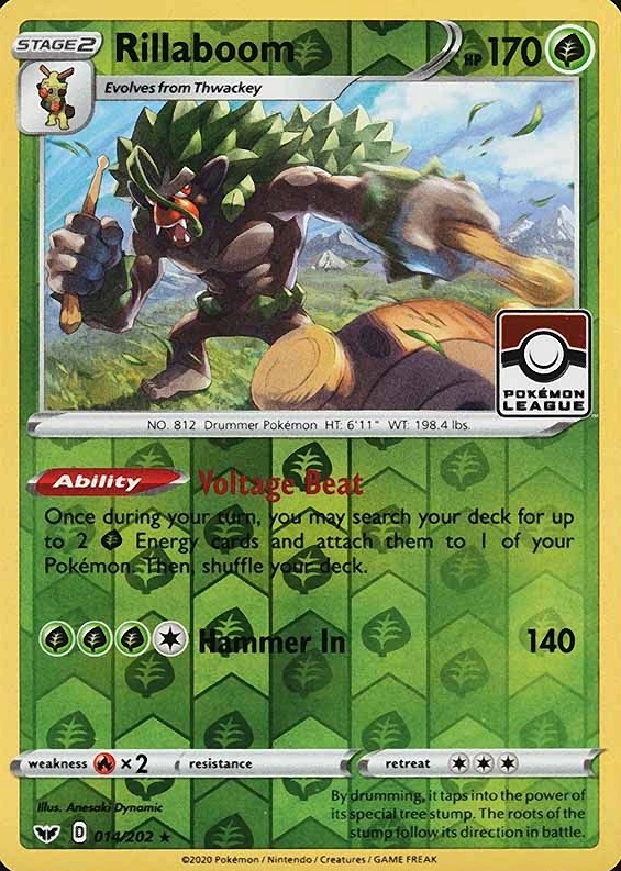 2020 Pokemon Sword & Shield Rillaboom-Reverse Foil #014 TCG Card