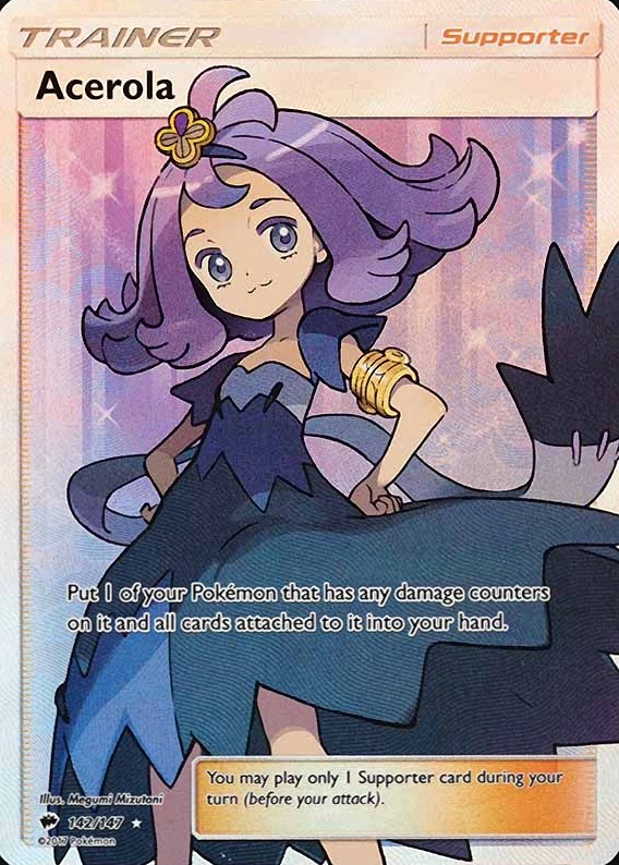 2017 Pokemon Sun & Moon Burning Shadows  Full Art/Acerola #142 TCG Card