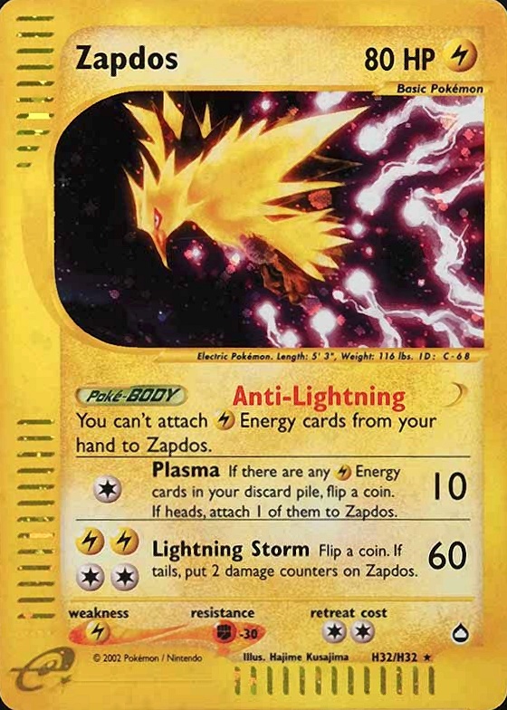 2003 Pokemon Aquapolis Zapdos-Holo #H32 TCG Card