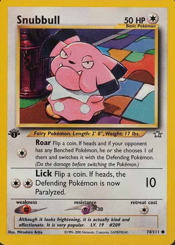 2000 Pokemon Neo Genesis 1st Edition Snubbull #74 TCG Card