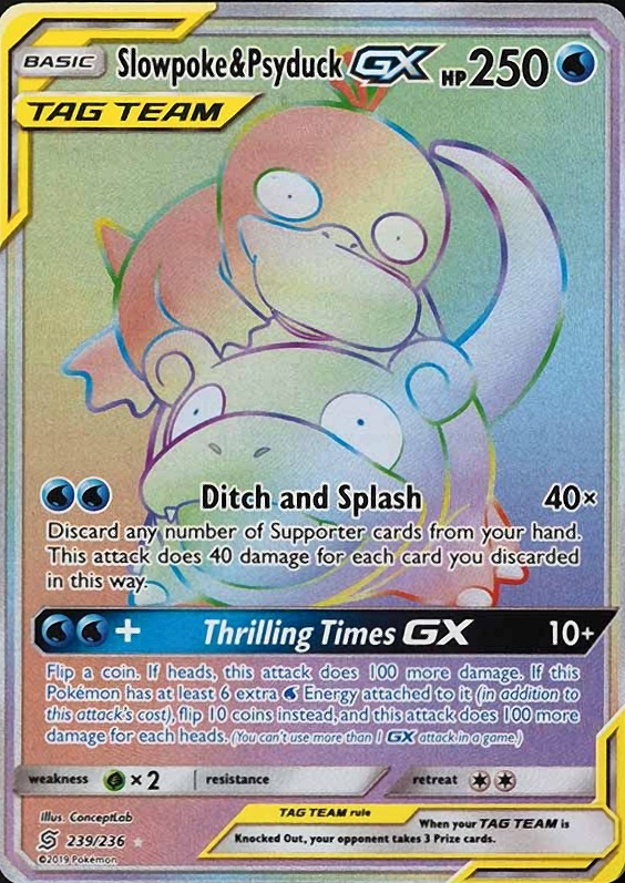 2019 Pokemon Sun & Moon Unified Minds Full Art/Slowpoke & Psyduck GX #239 TCG Card