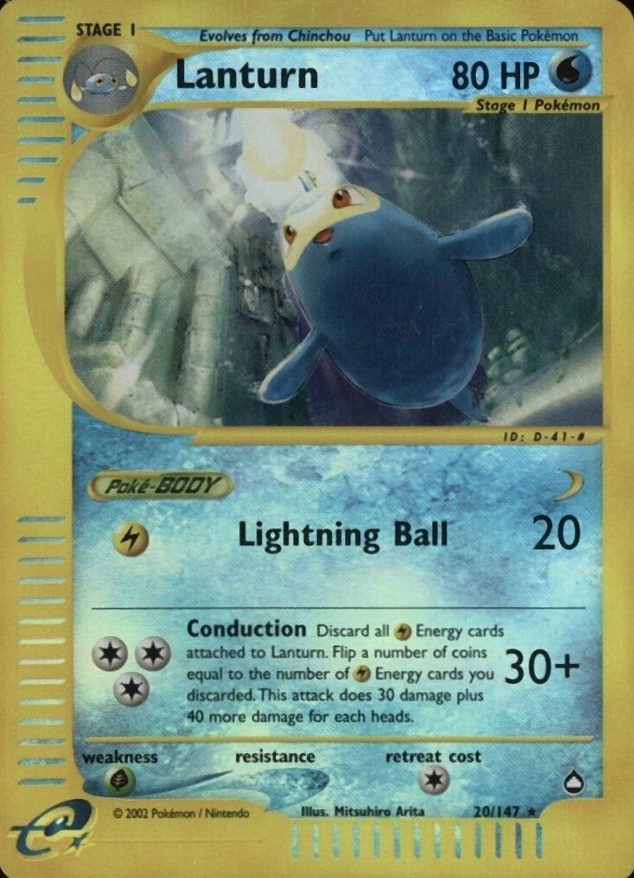 2003 Pokemon Aquapolis Lanturn-Reverse Foil #20 TCG Card