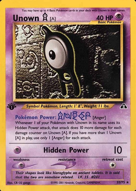 2001 Pokemon Neo Discovery Unown A #33 TCG Card