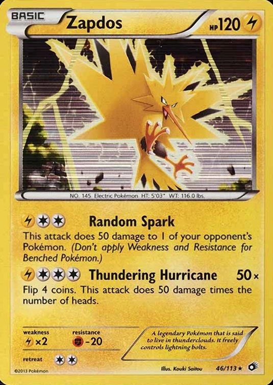 2013 Pokemon Black & White Legendary Treasures Zapdos-Holo #46 TCG Card