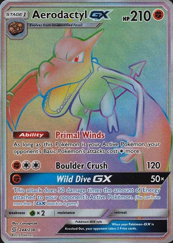 2019 Pokemon Sun & Moon Unified Minds Full Art/Aerodactyl GX #244 TCG Card