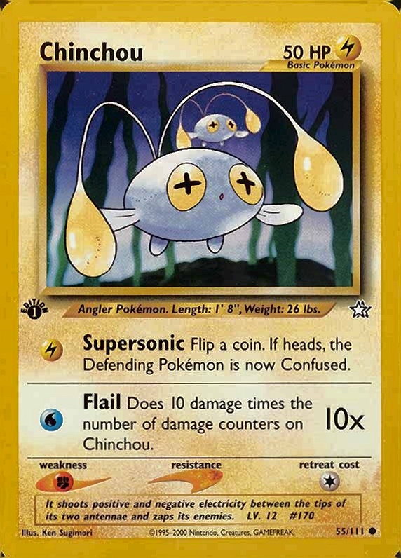 2000 Pokemon Neo Genesis 1st Edition Chinchou #55 TCG Card