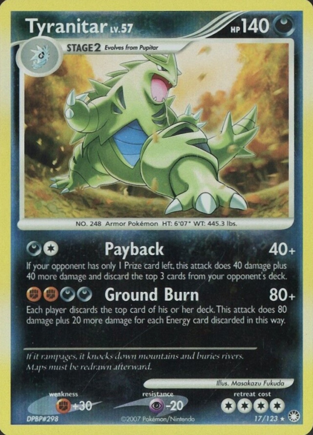 2007 Pokemon Diamond & Pearl Mysterious Treasures Tyranitar-Reverse Foil #17 TCG Card